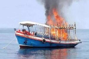 Fire on the David John: Photo credit: Stuart Thani Provincial PR Office