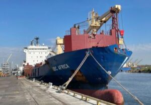 Multi-purpose carrier BBC Africa at Manchester Terminal, Houston, Texas, after the collision. Credit: NTSB