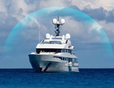 Modern superyacht with metaphorical lightning protection barrier